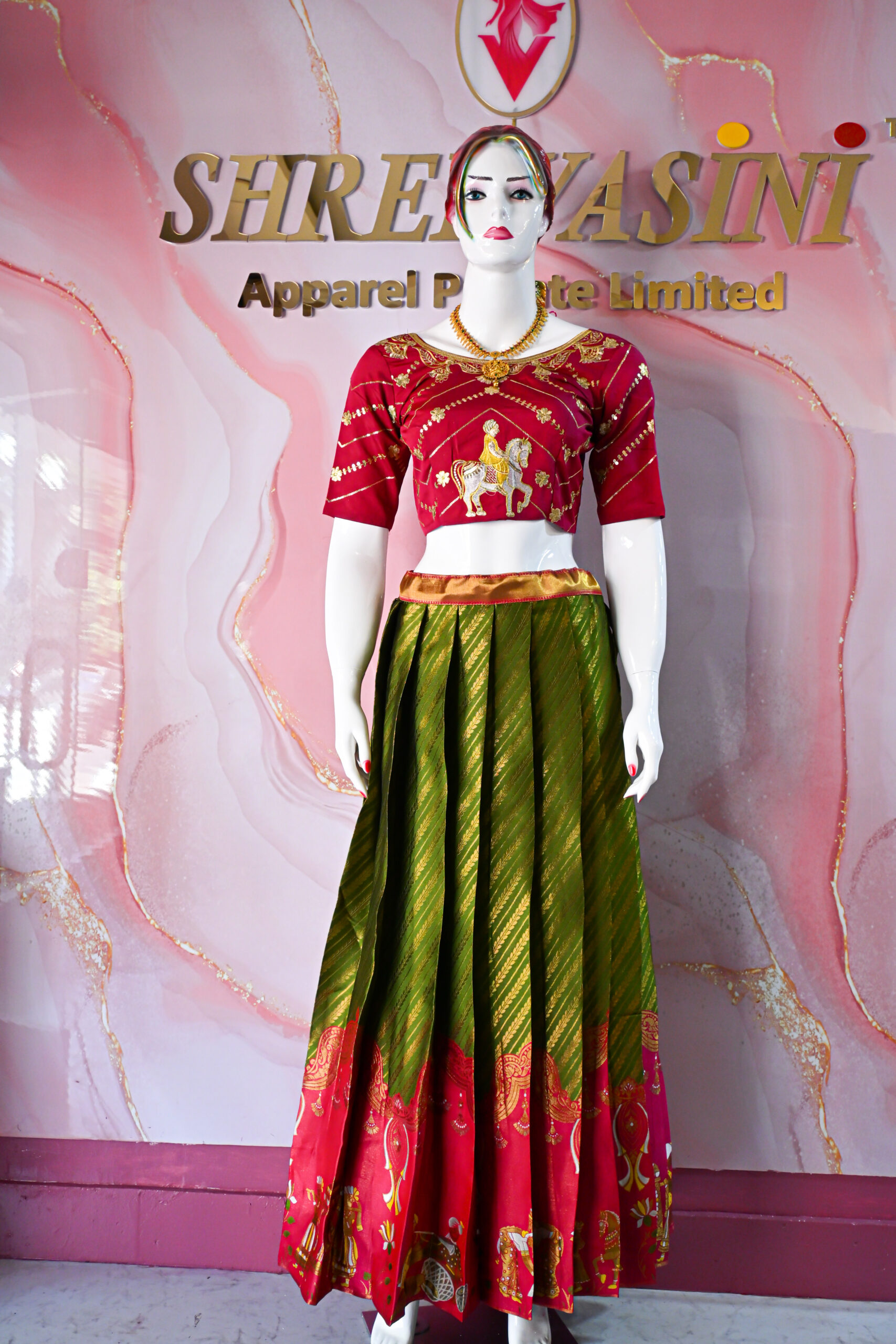 Parrot green lehenga - Indian traditional half saree